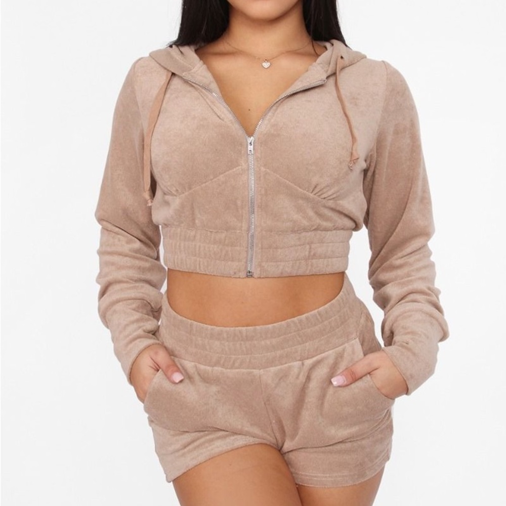 Tan BeigeTwo Piece Shorts Set